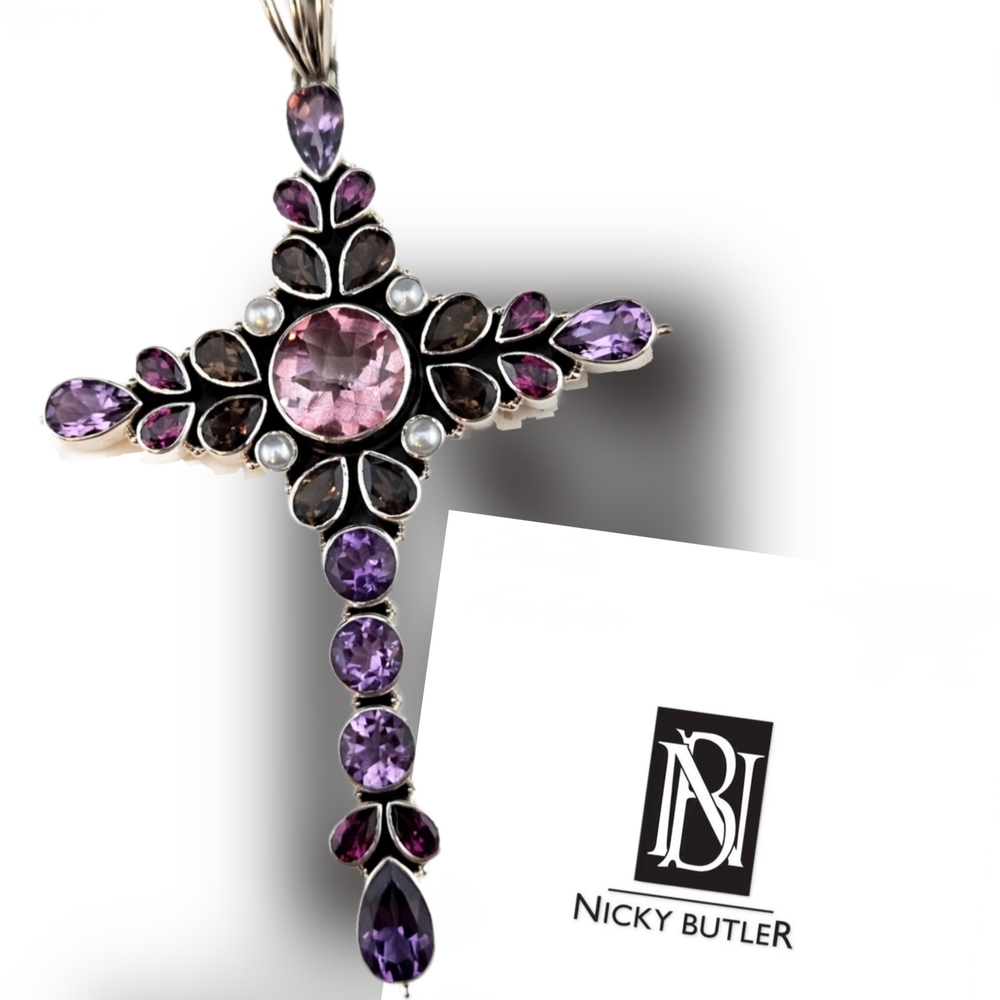 Nicky Butler 925 Sterling Silver Designer Pink Quartz Rhodolite Garnet Pendant - Picture 8 of 8